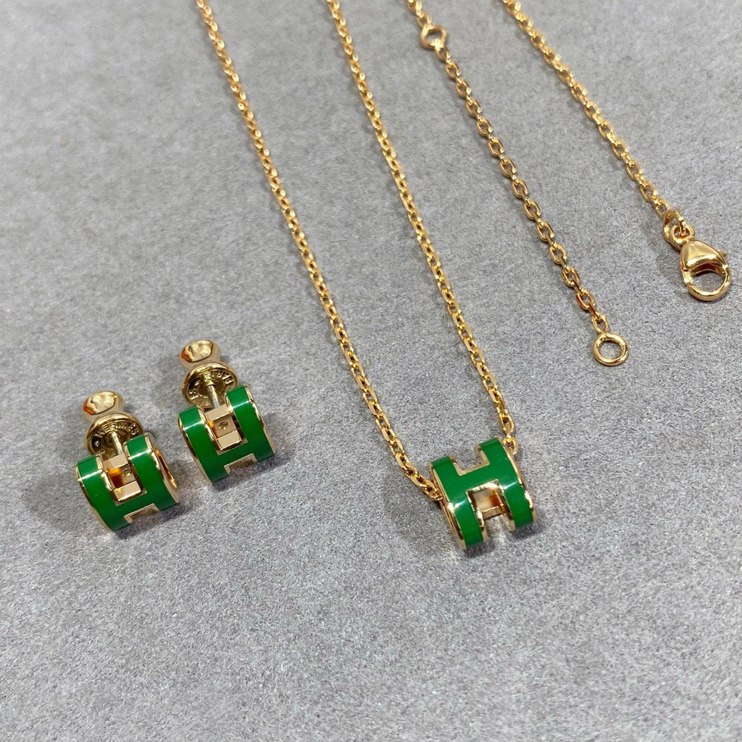 [Noble Aura jewelry]POP H GREEN NECKLACE SILVER AND GOLD