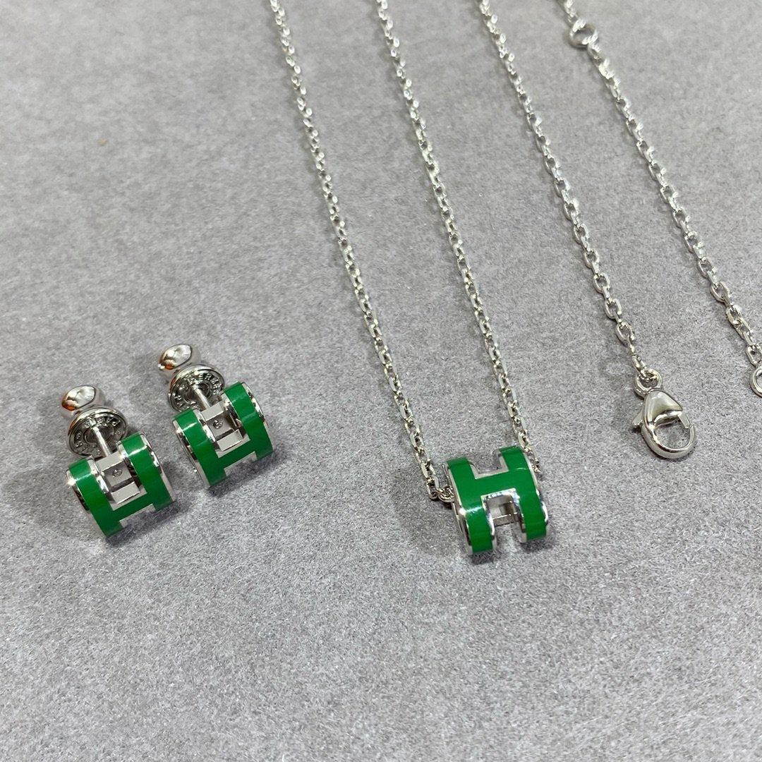[Noble Aura jewelry]POP H GREEN NECKLACE SILVER AND GOLD