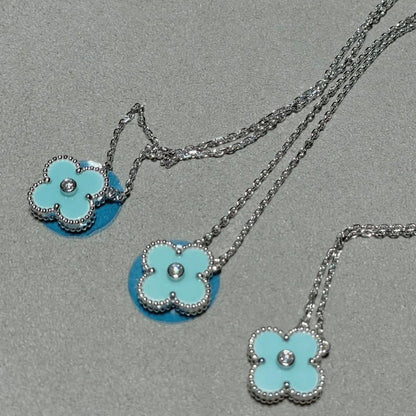 [Noble Aura jewelry]CLOVER 1 DIAMOND LIGHT BLUE SILVER NECKLACE