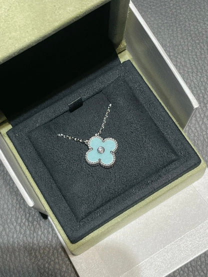[Noble Aura jewelry]CLOVER 1 DIAMOND LIGHT BLUE SILVER NECKLACE