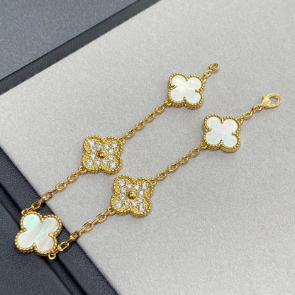 [Noble Aura jewelry]CLOVER BRACELET 5 MOTIF WHITE MOP DIAMOND
