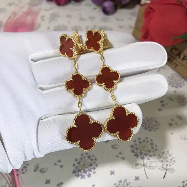 [Noble Aura jewelry]CLOVER 3 MOTIF CARNELIAN DROP EARRINGS