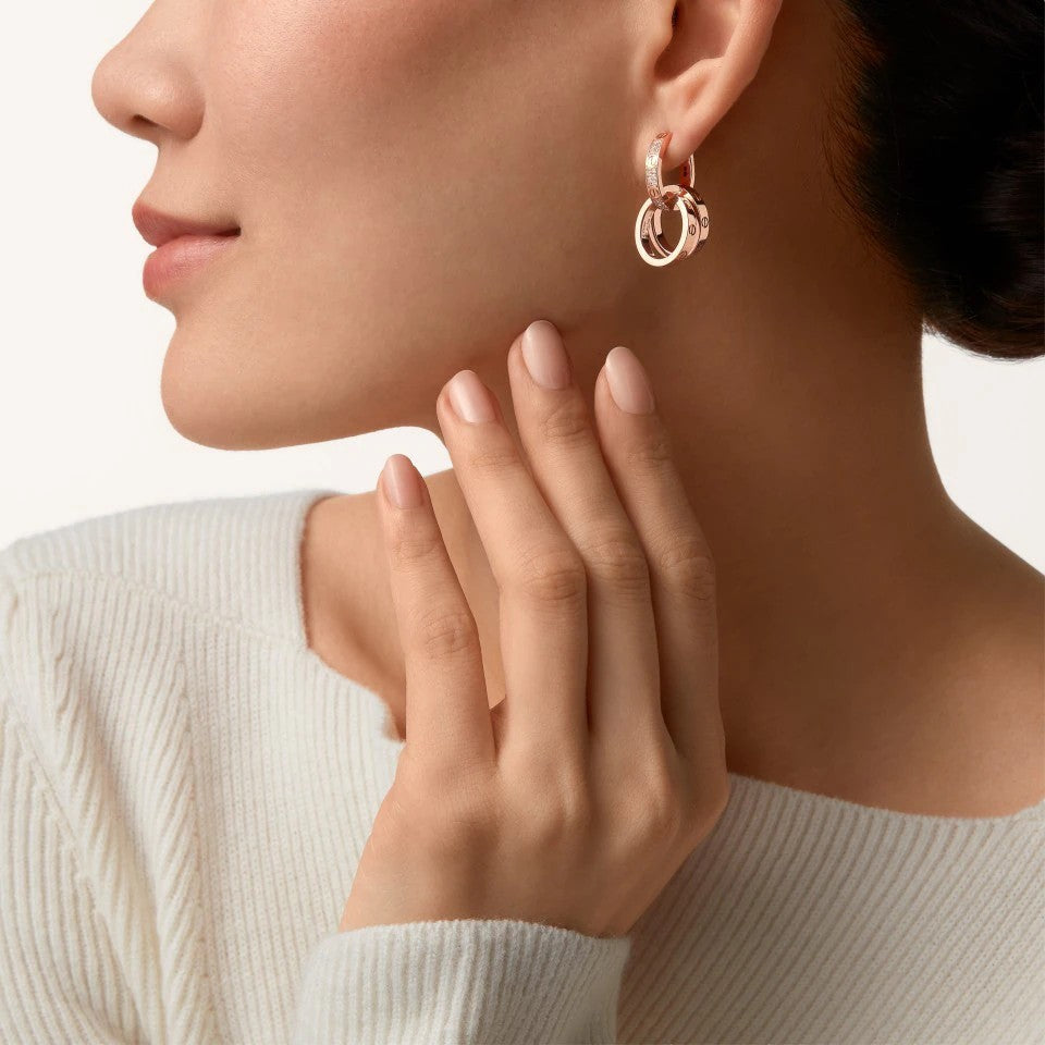 [Noble Aura jewelry]LOVE 3.3MM DANGLE HALF DIAMOND EARRINGS