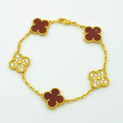 [Noble Aura jewelry]CLOVER 5 MOTIFS CARNELIAN DIAMOND BRACELET