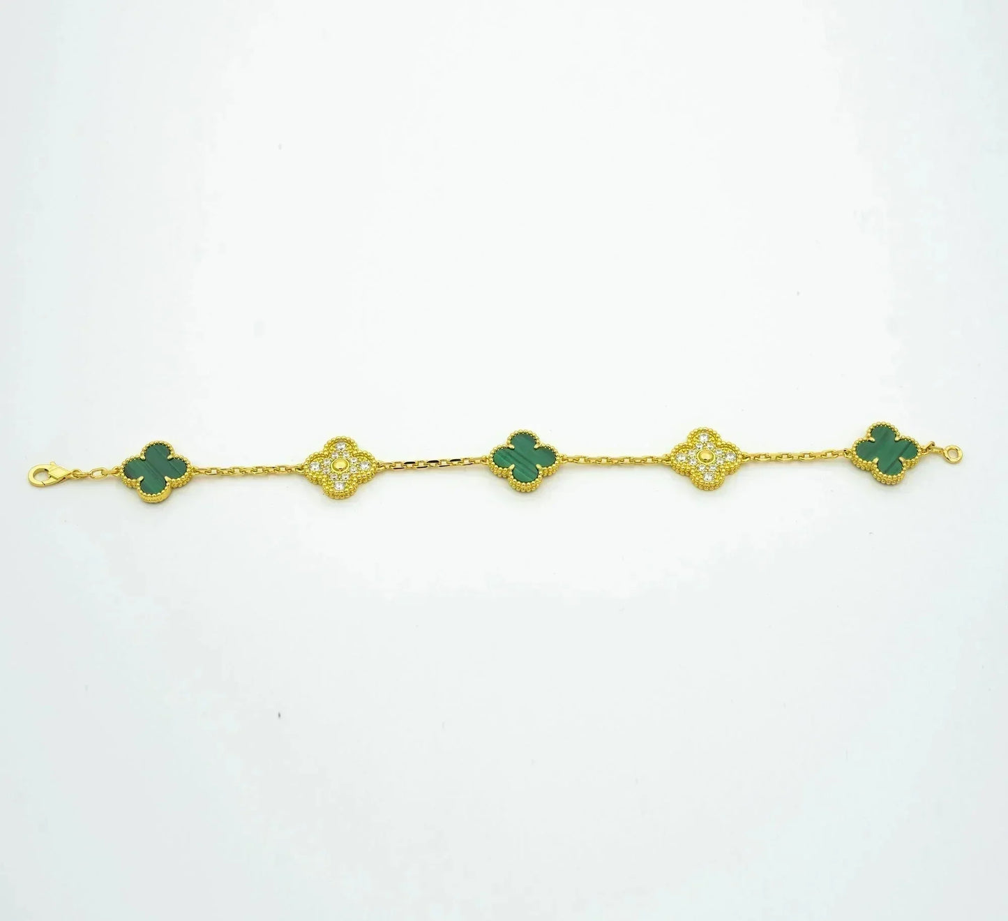 [Noble Aura jewelry]CLOVER  5 MOTIF MALACHITE DIAMOND BRACELET