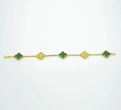 [Noble Aura jewelry]CLOVER  5 MOTIF MALACHITE DIAMOND BRACELET