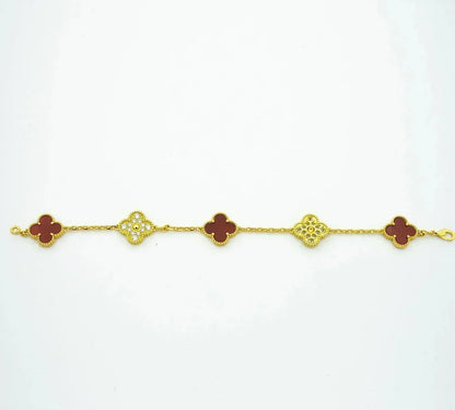 [Noble Aura jewelry] CLOVER 5 MOTIF RED CORNELIAN BRACELET COLLECTION