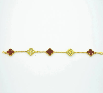 [Noble Aura jewelry]CLOVER 5 MOTIFS CARNELIAN DIAMOND BRACELET