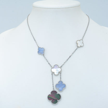 [Noble Aura jewelry]CLOVER MOP CHALCEDONY NECKLACE SILVER 6 MOTIF
