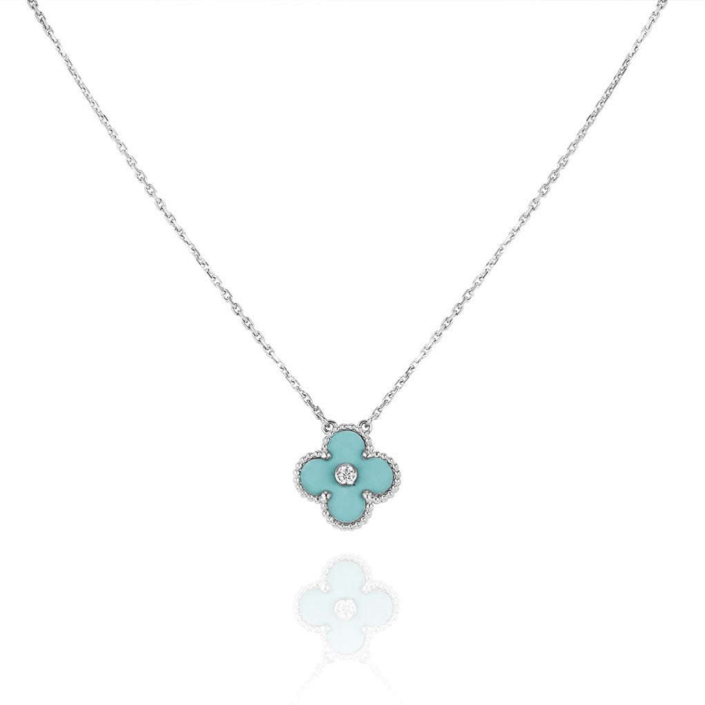 [Noble Aura jewelry]CLOVER 1 DIAMOND LIGHT BLUE SILVER NECKLACE