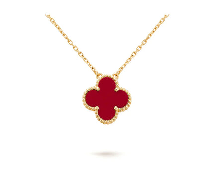 [Noble Aura jewelry]CLOVER 15MM CARNELIAN SINGLE FLOWER NECKLACE