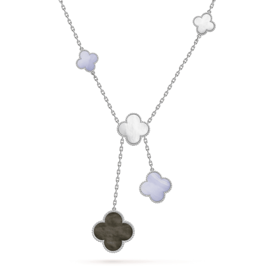 [Noble Aura jewelry]CLOVER MOP CHALCEDONY NECKLACE SILVER 6 MOTIF