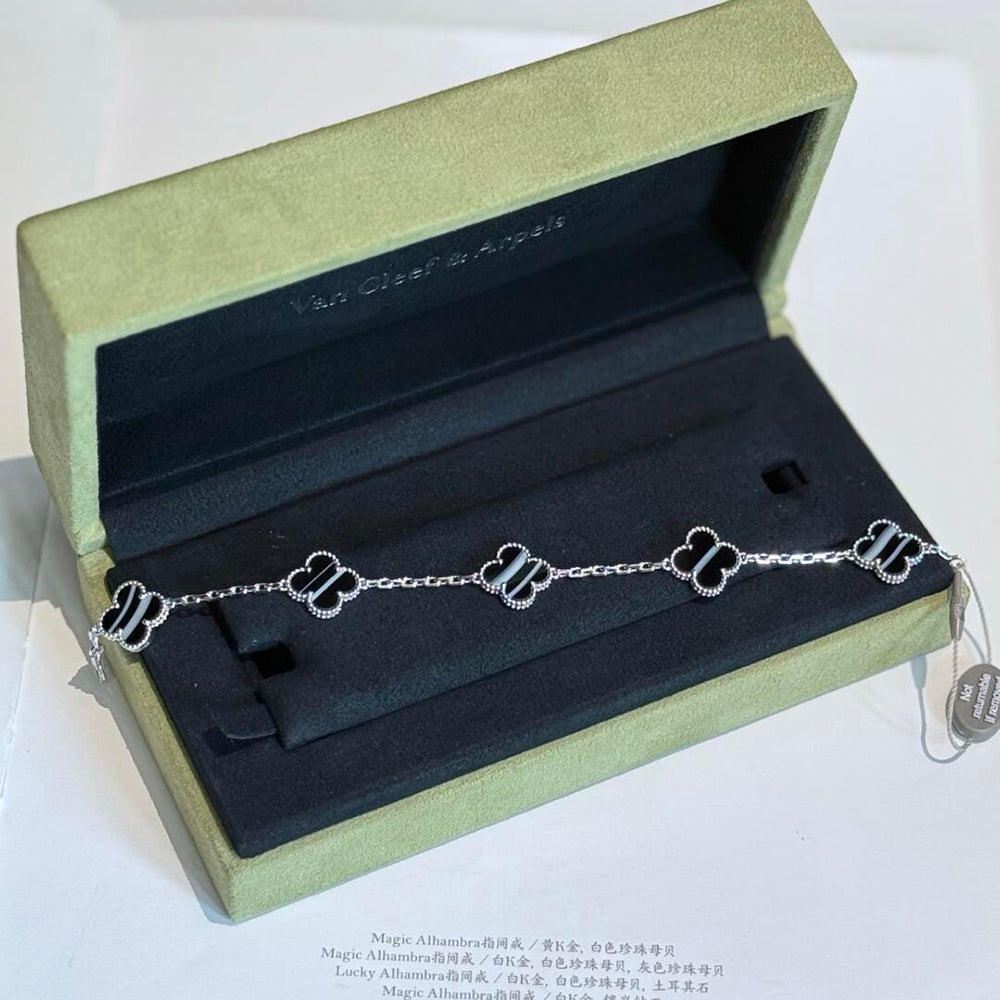[Noble Aura jewelry]CLOVER 5 MOTIF VEINED ONYX BRACELET SILVER