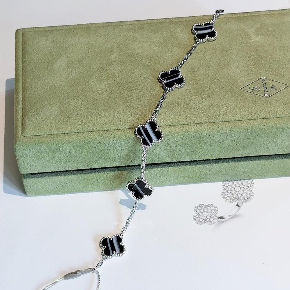 [Noble Aura jewelry]CLOVER 5 MOTIF VEINED ONYX BRACELET SILVER