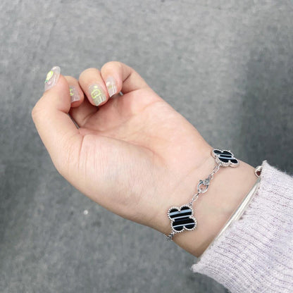 [Noble Aura jewelry]CLOVER 5 MOTIF VEINED ONYX BRACELET SILVER