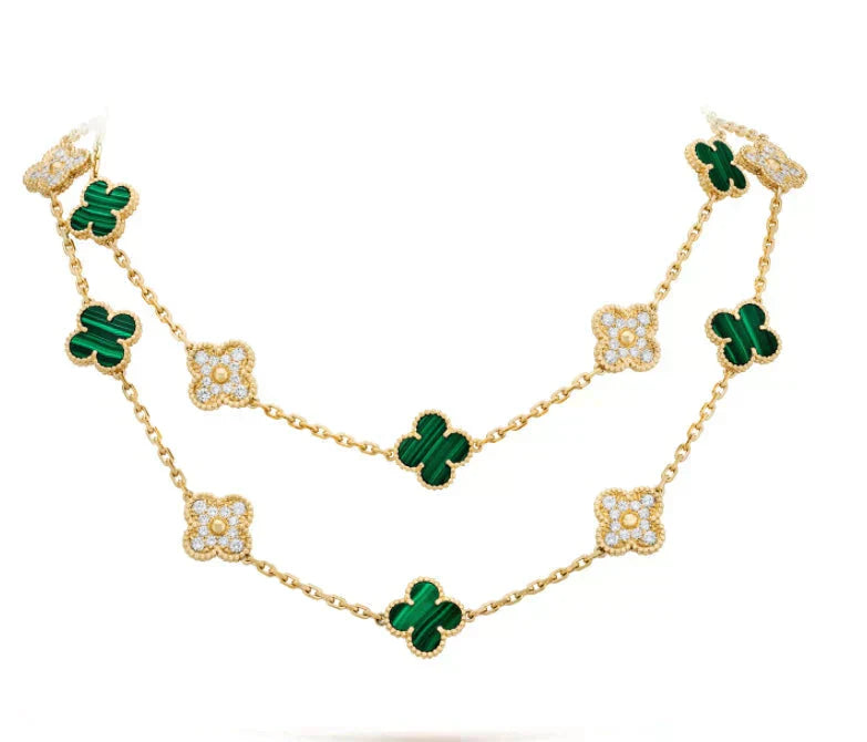 [Noble Aura jewelry]CLOVER 20 MOTIFS MALACHITE DIAMOND NECKLACE