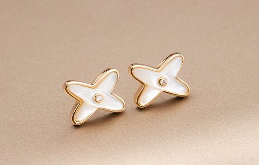 [Noble Aura jewelry]JEUX DE WHITE MOP PINK GOLD DIAMOND EARRINGS