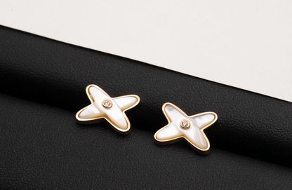 [Noble Aura jewelry]JEUX DE WHITE MOP ROSE GOLD DIAMOND EARRINGS