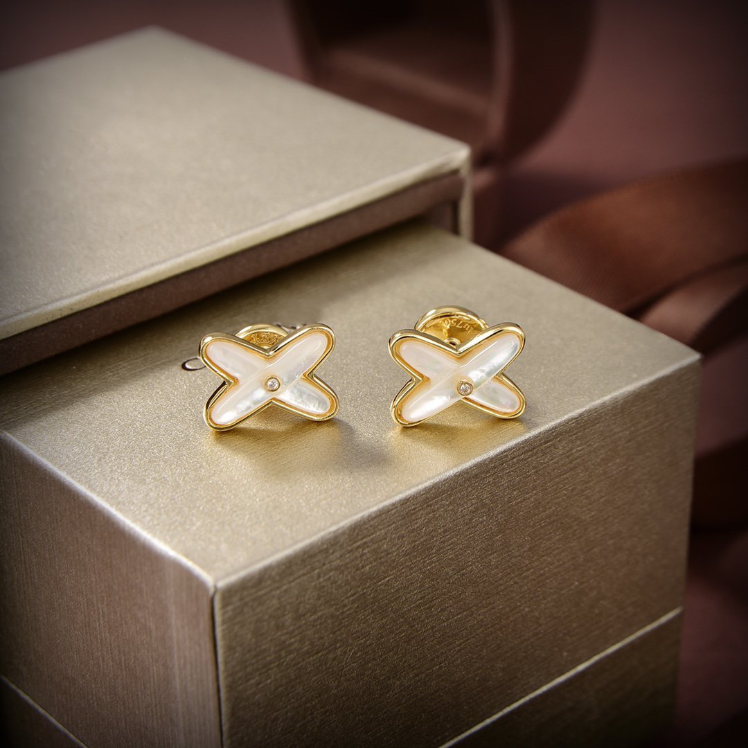 [Noble Aura jewelry]JEUX DE WHITE MOP GOLD DIAMOND EARRINGS