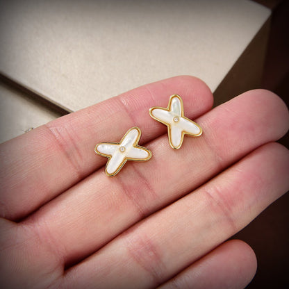 [Noble Aura jewelry]JEUX DE WHITE MOP GOLD DIAMOND EARRINGS