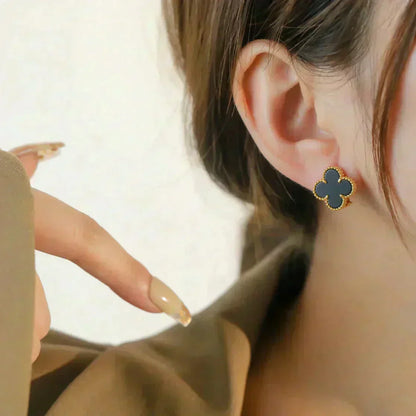 [Noble Aura jewelry]CLOVER MEDIUM 1 MOTIFS  ONYX STUD EARRINGS