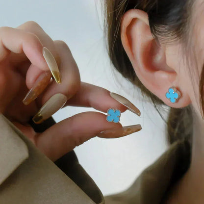 [Noble Aura jewelry]CLOVER MINI 9.5MM ONYX STUD EARRINGS SILVER