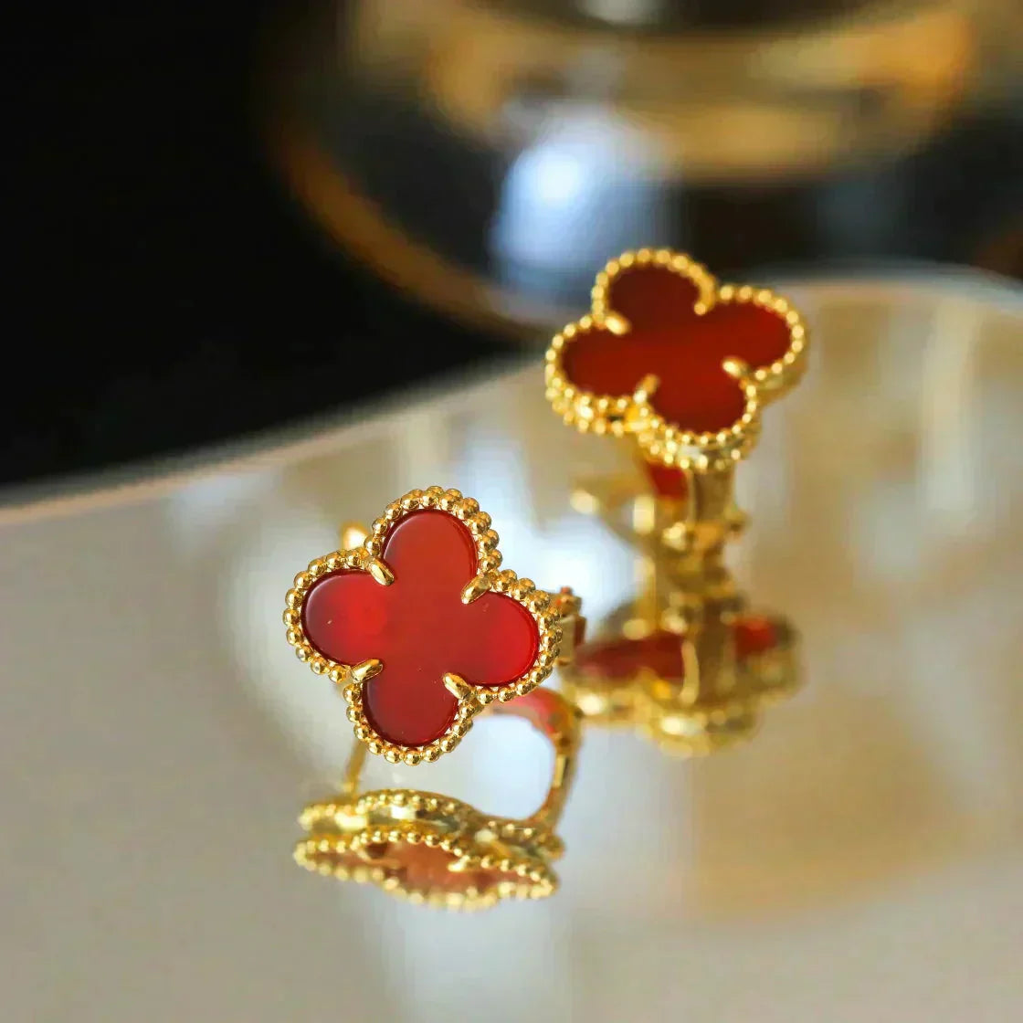 [Noble Aura jewelry]CLOVER MEDIUM 1 MOTIFS CARNELIAN  EARRINGS