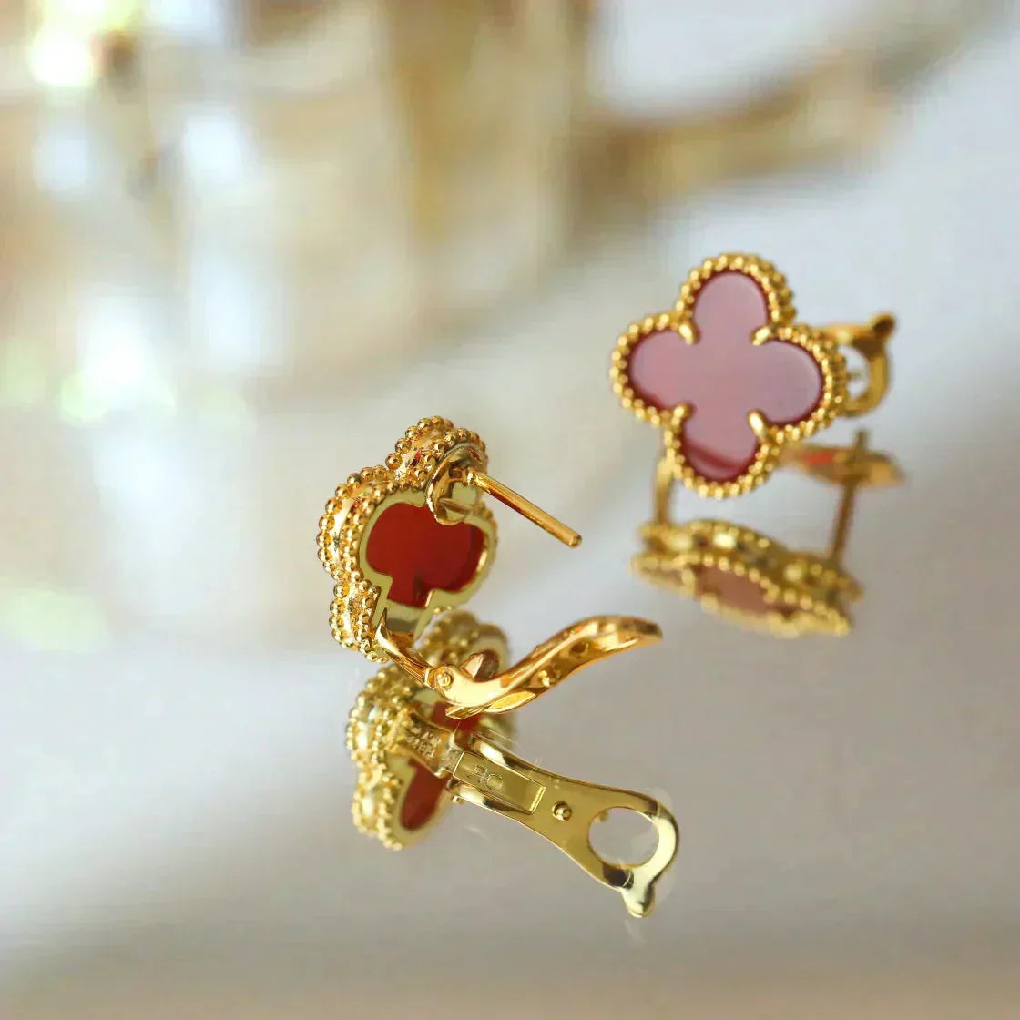 [Noble Aura jewelry]CLOVER MEDIUM 1 MOTIFS CARNELIAN  EARRINGS