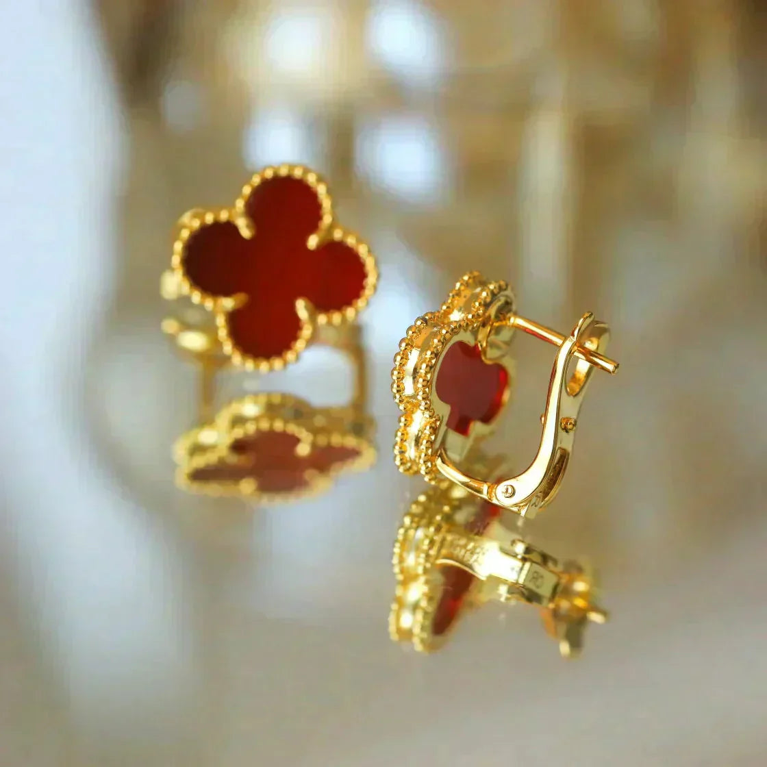 [Noble Aura jewelry]CLOVER MEDIUM 1 MOTIFS CARNELIAN  EARRINGS