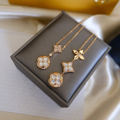 [Noble Aura jewelry]COLOR BLOSSOM LARIAT NECKLACE PINK GOLD WHITE MOTHER PEARL AND DIAMOND