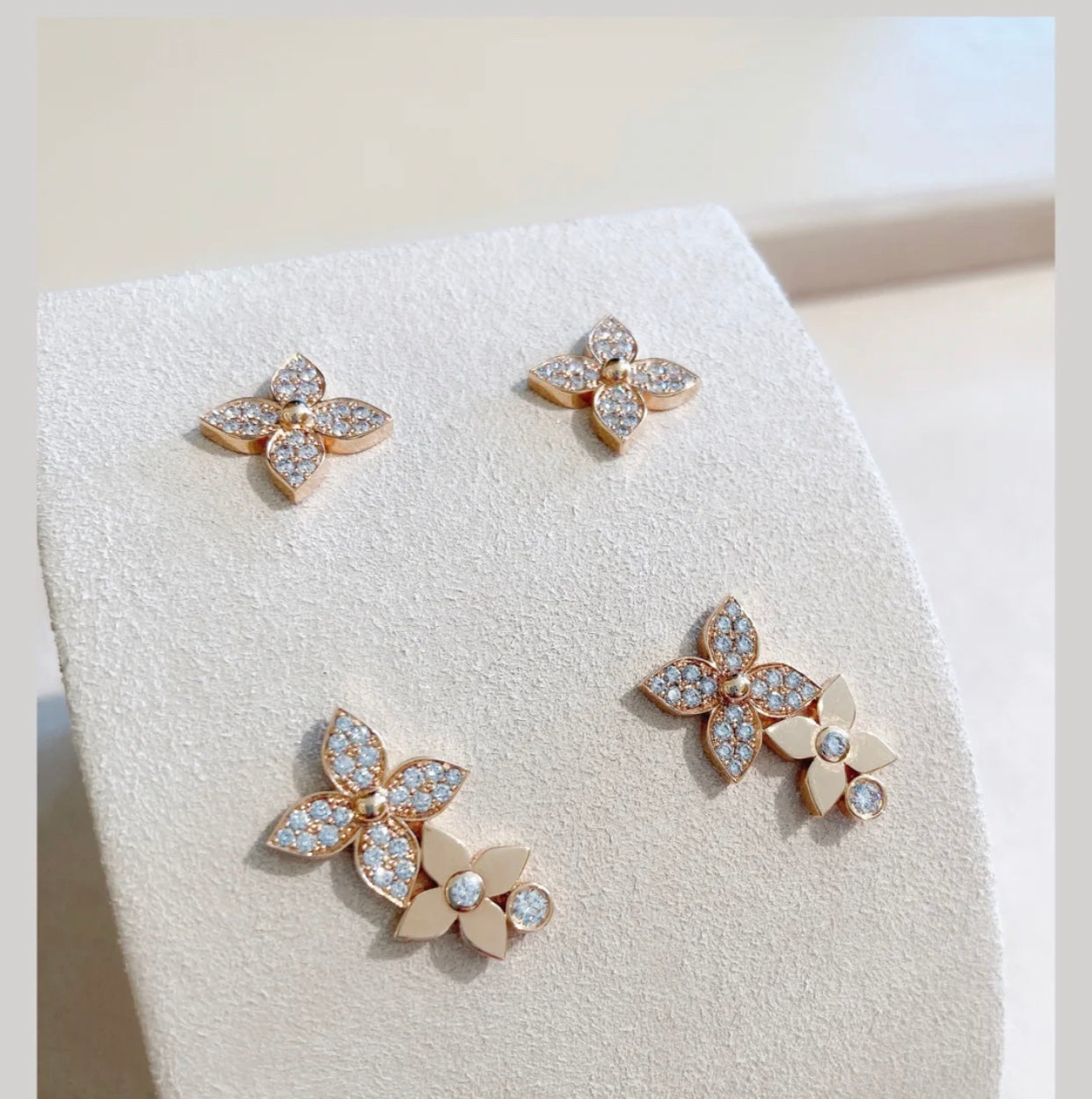 [Noble Aura jewelry]STAR BLOSSOM STUD EARRINGS PINK GOLD DIAMONDS