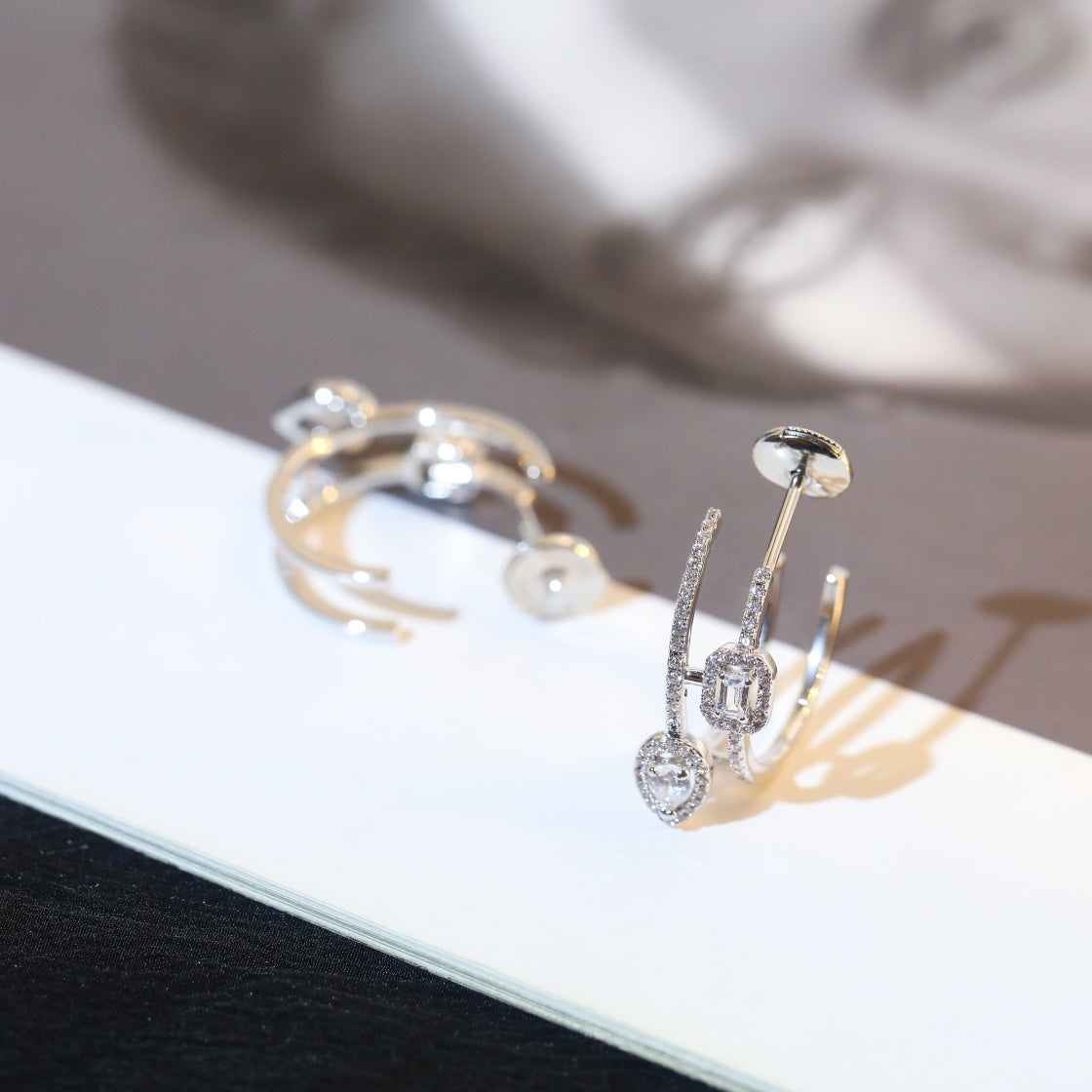 [Noble Aura jewelry]CREOLES MY TWIN 2 RANGS SILVER DIAMOND EARRINGS