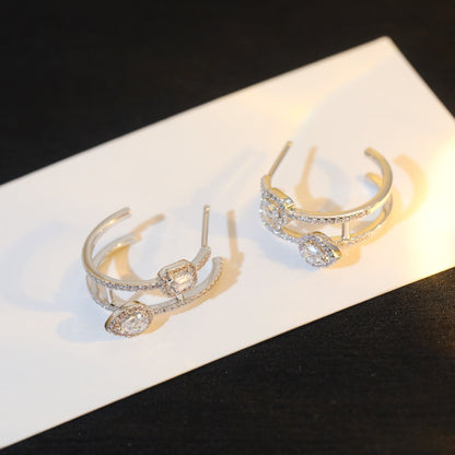 [Noble Aura jewelry]CREOLES MY TWIN 2 RANGS SILVER DIAMOND EARRINGS