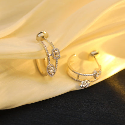[Noble Aura jewelry]CREOLES MY TWIN 2 RANGS SILVER DIAMOND EARRINGS