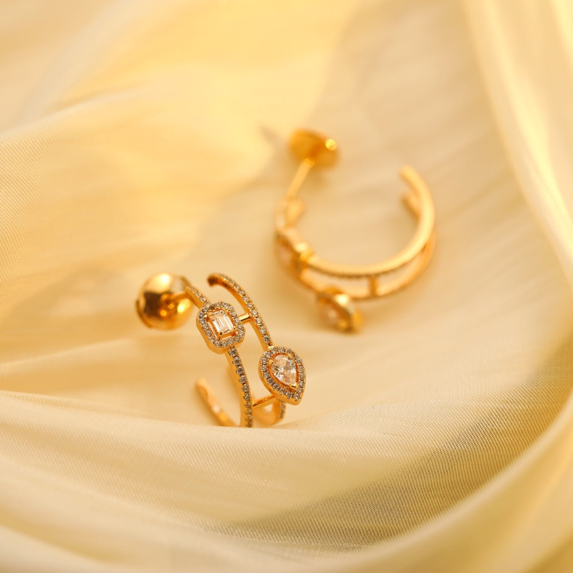 [Noble Aura jewelry]CREOLES MY TWIN 2 RANGS SILVER DIAMOND EARRINGS