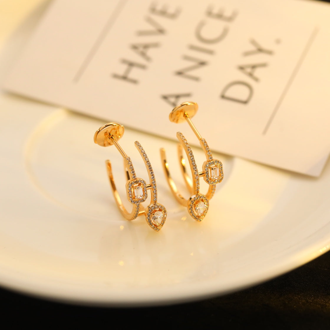 [Noble Aura jewelry]CREOLES MY TWIN 2 RANGS SILVER DIAMOND EARRINGS