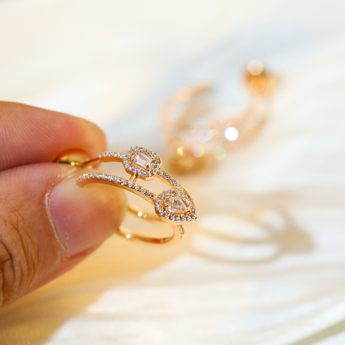 [Noble Aura jewelry]CREOLES MY TWIN 2 RANGS SILVER DIAMOND EARRINGS