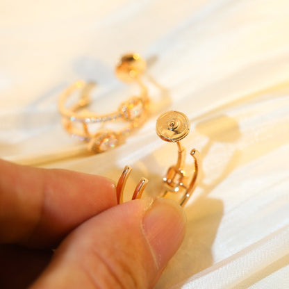 [Noble Aura jewelry]CREOLES MY TWIN 2 RANGS SILVER DIAMOND EARRINGS