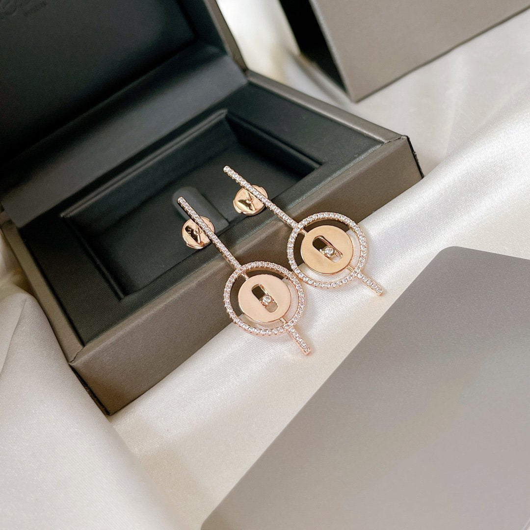 [Noble Aura jewelry]LUCKY MOVE ARROW PINK GOLD DIAMOND EARRINGS