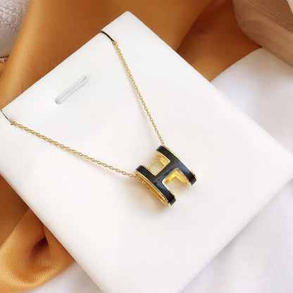 [Noble Aura jewelry]HM CLIC BLACK ENAMEL GOLD NECKLACE