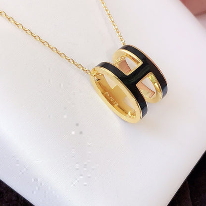 [Noble Aura jewelry]HM CLIC BLACK ENAMEL GOLD NECKLACE