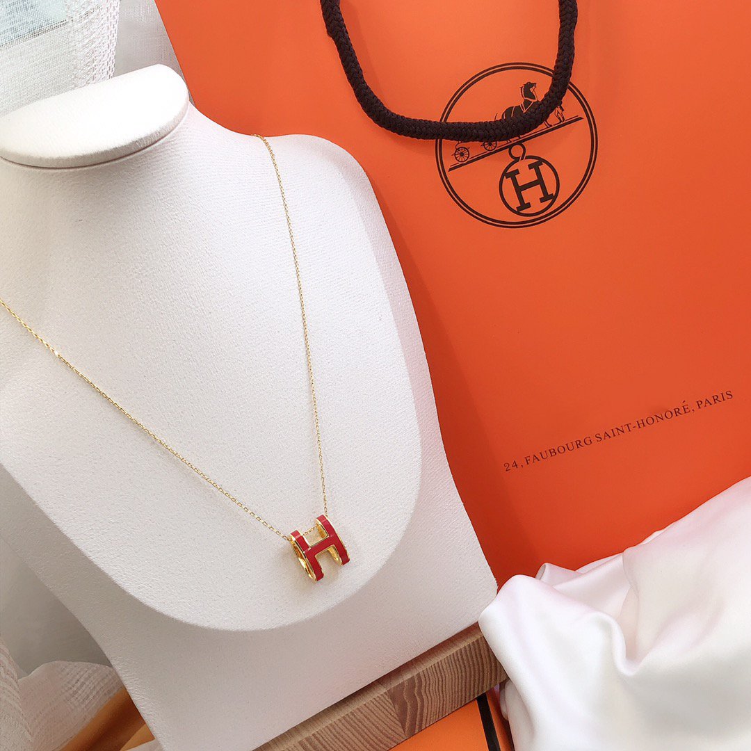 [Noble Aura jewelry]HM CLIC RED ENAMEL GOLD NECKLACE