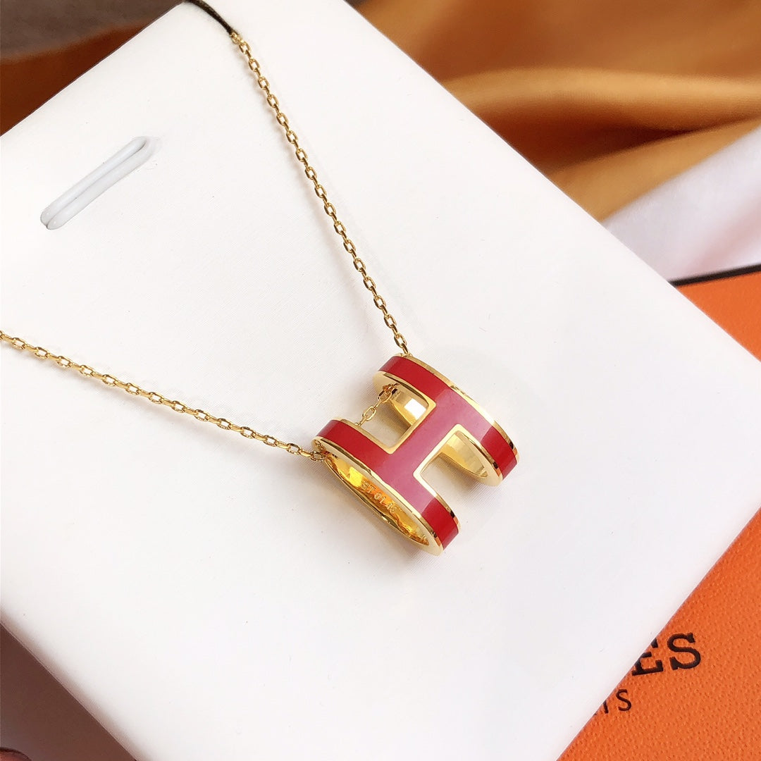 [Noble Aura jewelry]HM CLIC RED ENAMEL GOLD NECKLACE