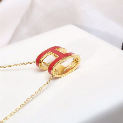 [Noble Aura jewelry]HM CLIC RED ENAMEL GOLD NECKLACE