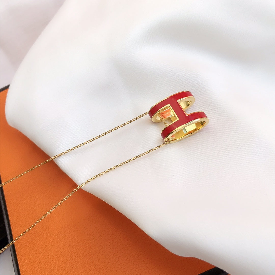 [Noble Aura jewelry]HM CLIC RED ENAMEL GOLD NECKLACE