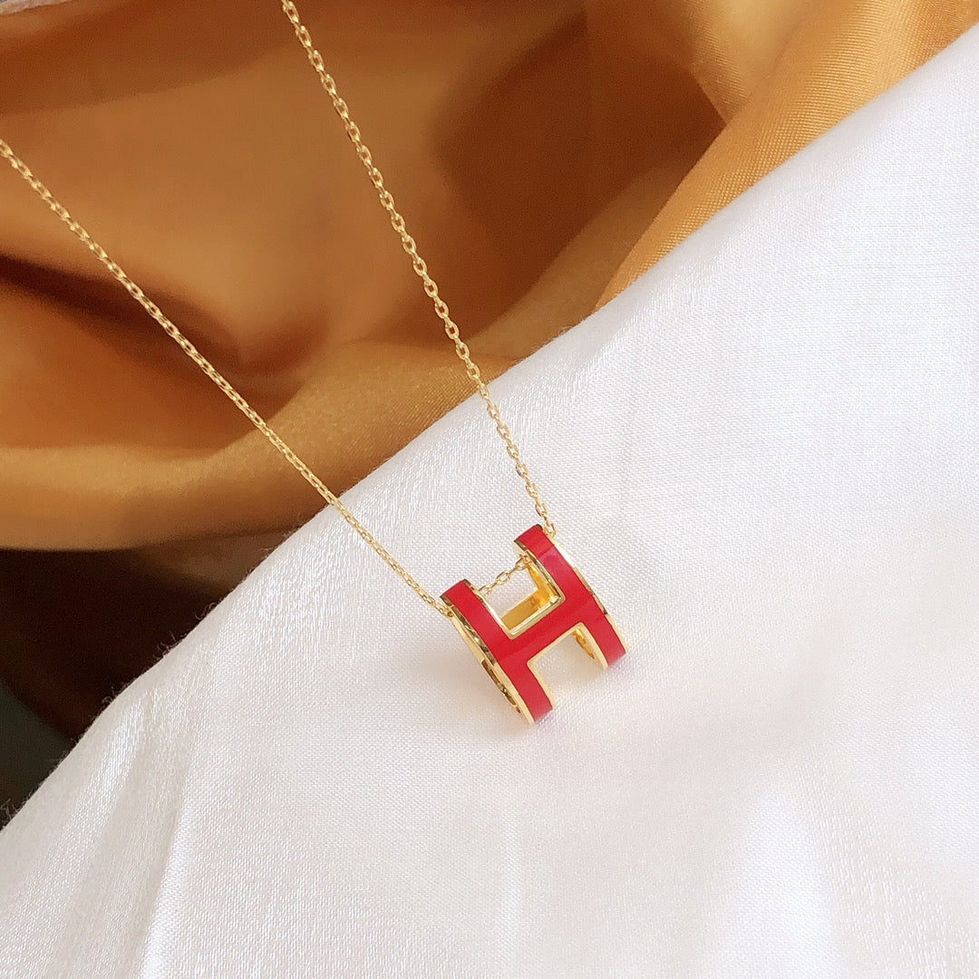 [Noble Aura jewelry]HM CLIC RED ENAMEL GOLD NECKLACE