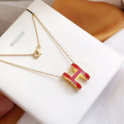 [Noble Aura jewelry]HM CLIC RED ENAMEL GOLD NECKLACE