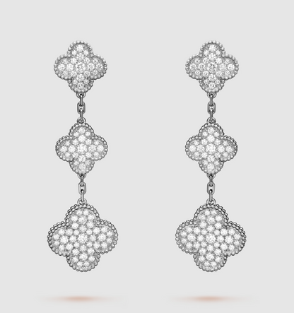 [Noble Aura jewelry]CLOVER 3 MOTIF DIAMOND SILVER DROP EARRINGS