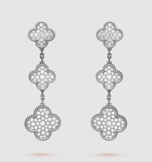 [Noble Aura jewelry]CLOVER 3 MOTIF DIAMOND SILVER DROP EARRINGS