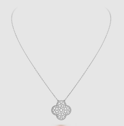 [Noble Aura jewelry]CLOVER 25MM LARGE PENDANT DIAMOND PAVED SILVER NECKLACE